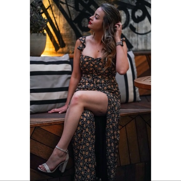 NWOT Lulus The Way to Love Black Floral Print Ruffled Maxi Dress Small - Picture 5 of 11